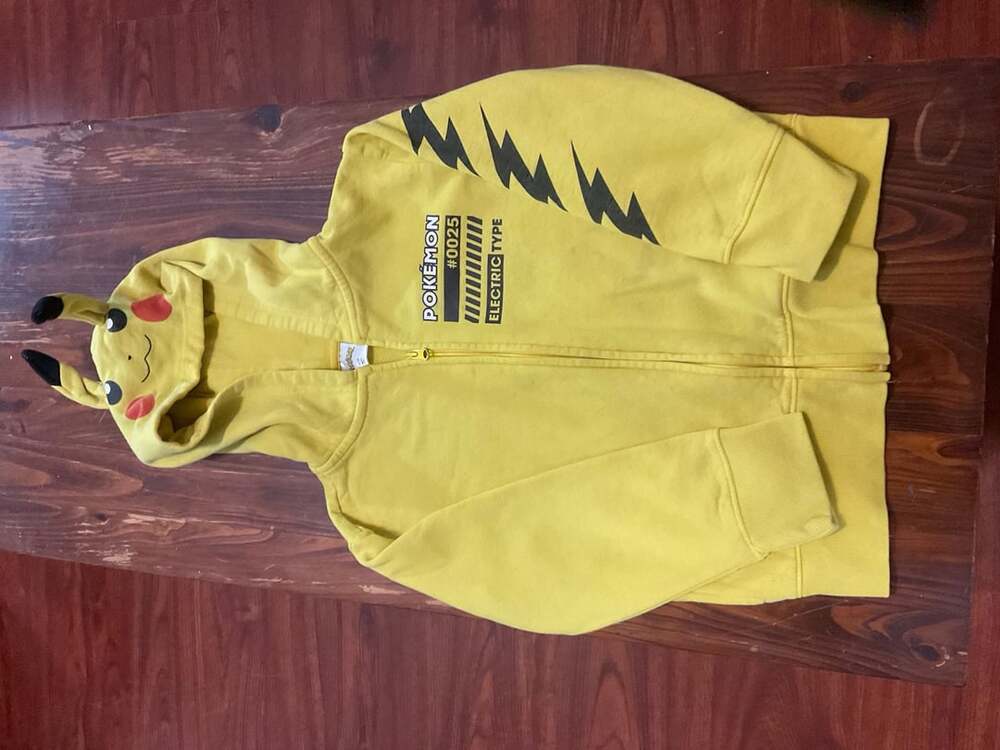Pokemon Pikachu Zip Up Hoodie Size 6/7 Yellow Electric Type 3D Ears
